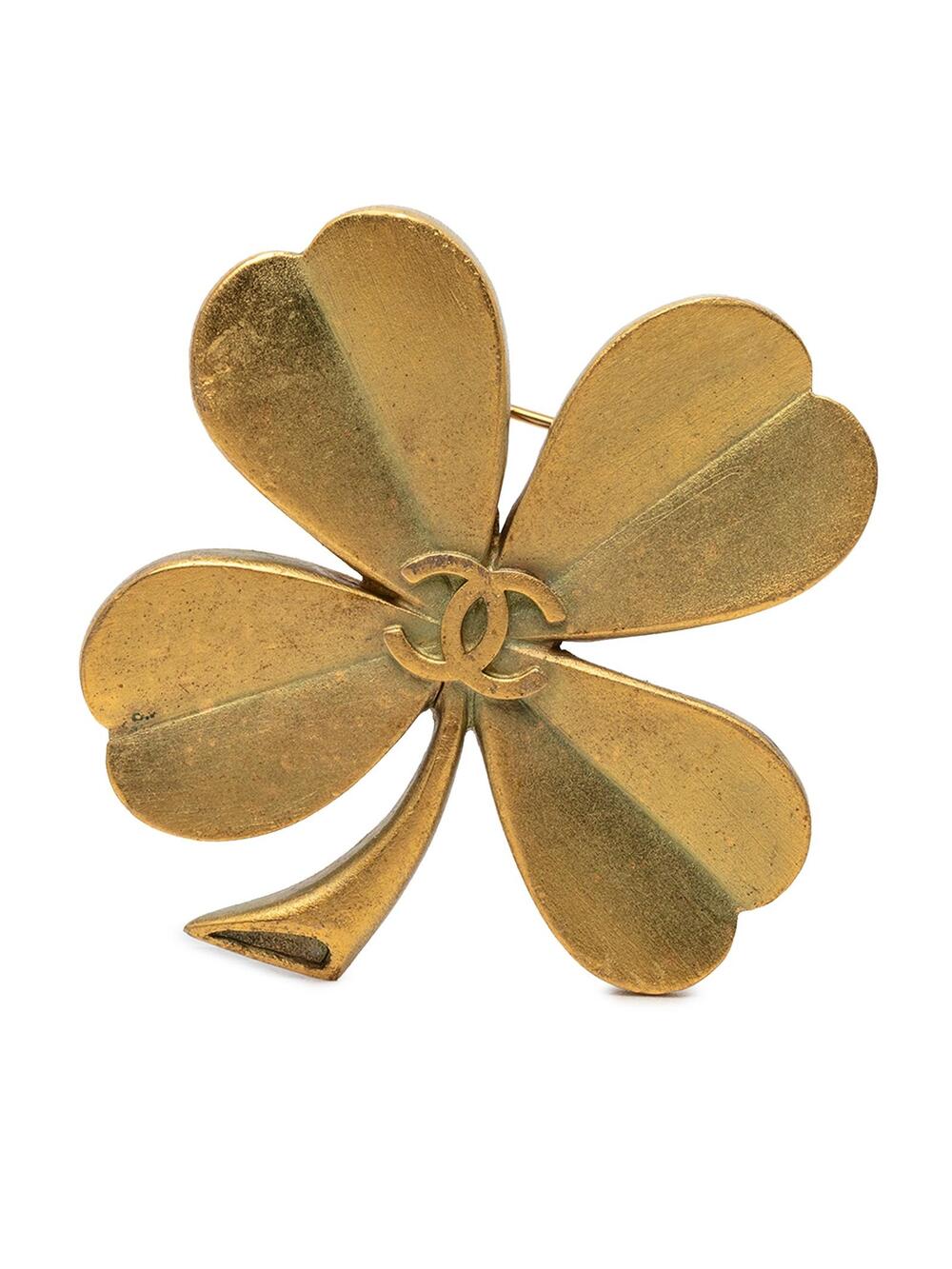 Chanel Cc Gold Plated Clover Brooch #372604C47B
